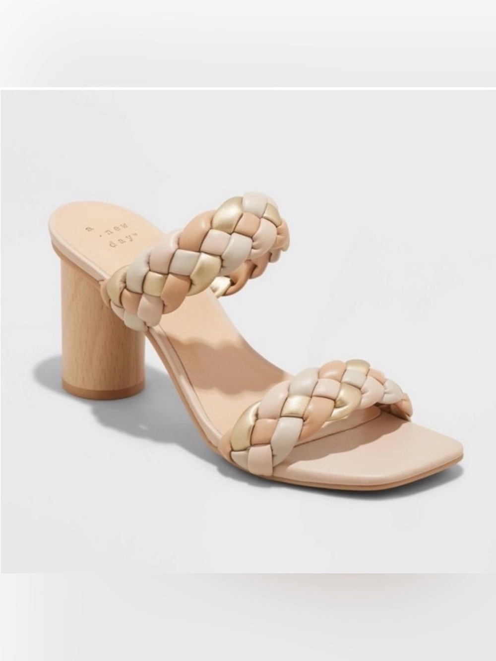 Braided Double-Strap Neutral Tones Block Heel Sandal